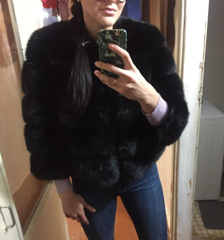 Elegant Faux Mink Fur Coat – Fluffy, Thick, Warm Winter Jacket for Women (S,M,L)