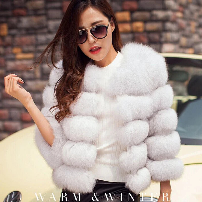 Elegant Faux Mink Fur Coat – Fluffy, Thick, Warm Winter Jacket for Women (S,M,L)
