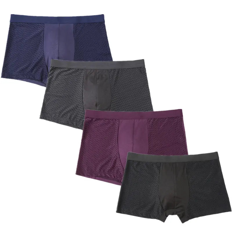 4PCS Lot Men's Boxers – Bamboo Fiber, Breathable Hole Design, Large Size, Comfortable Underwear Shorts