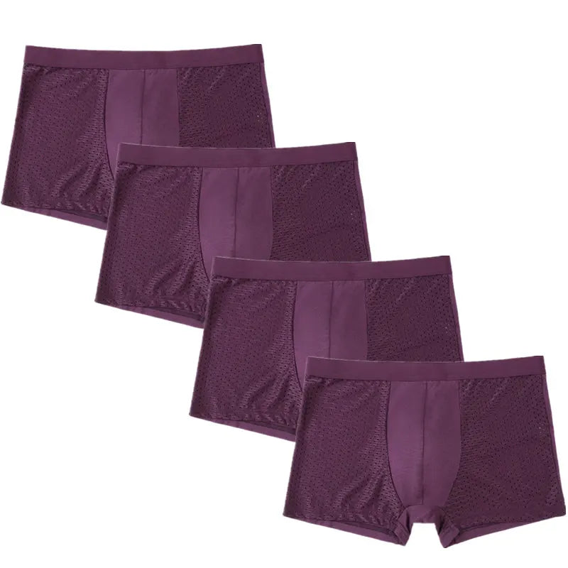 4PCS Lot Men's Boxers – Bamboo Fiber, Breathable Hole Design, Large Size, Comfortable Underwear Shorts