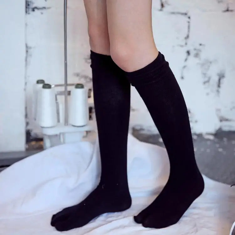 Japanese Kimono Thigh High Socks – Pure Cotton, White, Two-Finger Split Toe, Long/Short Tube, Cosplay Stay-Up Socks