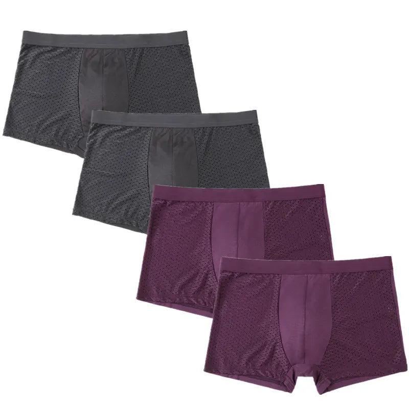4PCS Lot Men's Boxers – Bamboo Fiber, Breathable Hole Design, Large Size, Comfortable Underwear Shorts
