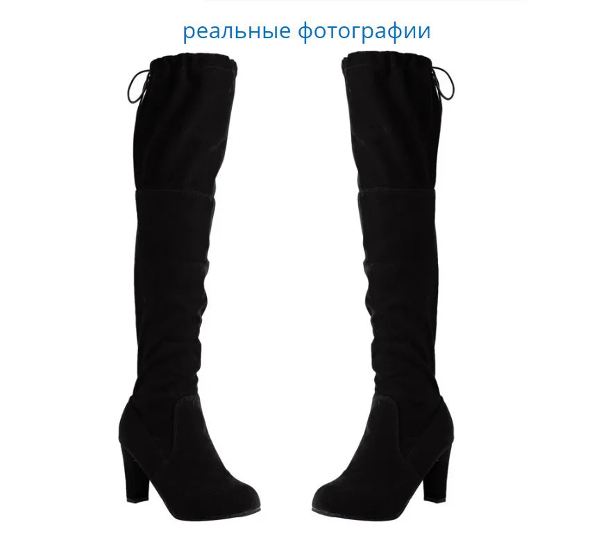 Women Boot – Fashion Suede Over The Knee Boots, Lace-Up, Sexy High Heels, Slim Thigh-High Boots for Women