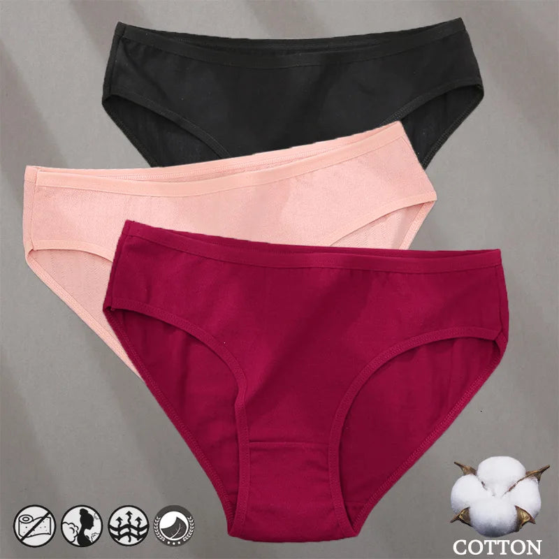 3PCS Cotton Jacquard Panties – Women's Underwear, Sexy Lingerie, Solid Color, Comfortable Briefs, Intimate Wear