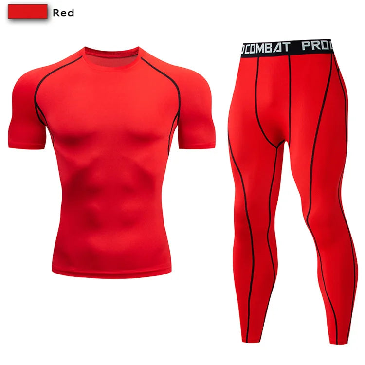 2PCS Men's Compression Sportswear – Gym Tight Yoga Set, Workout Jogging MMA Fitness Tracksuit Pants