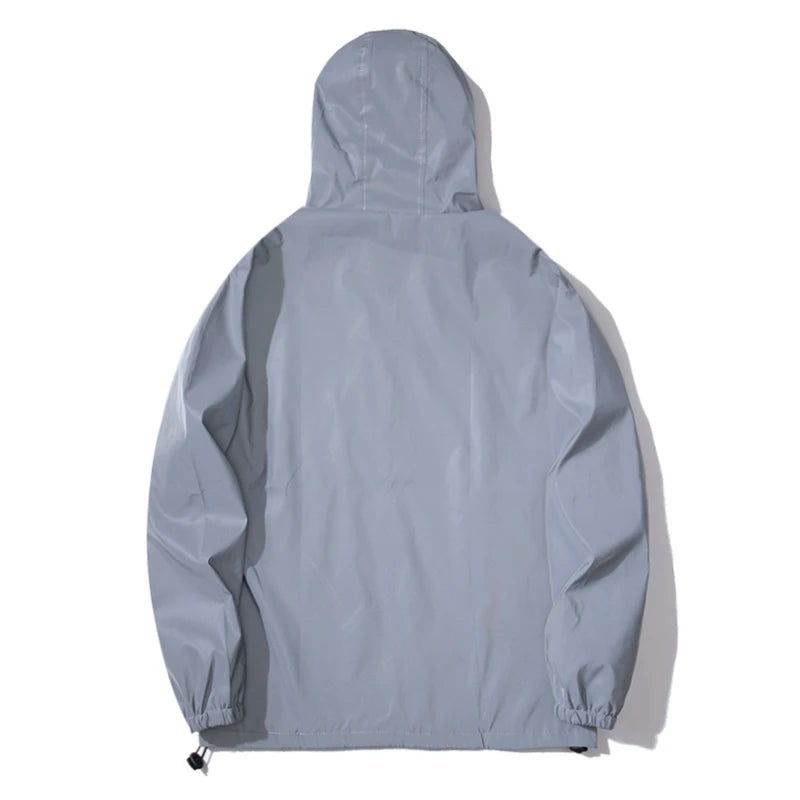 Night Reflective Jackets – Double Fabric Windbreaker, Hooded, Waterproof, Zipper Coats for Men, Ideal for Hip Hop Dancers
