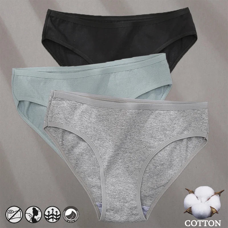 3PCS Cotton Jacquard Panties – Women's Underwear, Sexy Lingerie, Solid Color, Comfortable Briefs, Intimate Wear