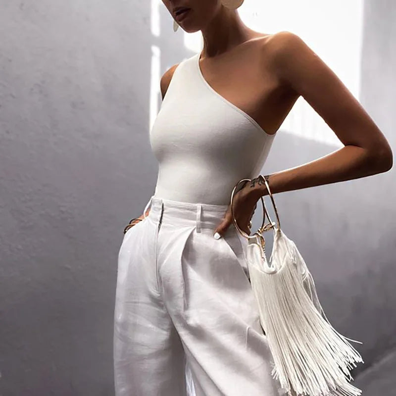 Women Sports Tank Top – Sexy, Cropped, Vest Style, Casual, One-Shoulder, Summer Outfit, Fitness, Elastic Fabric