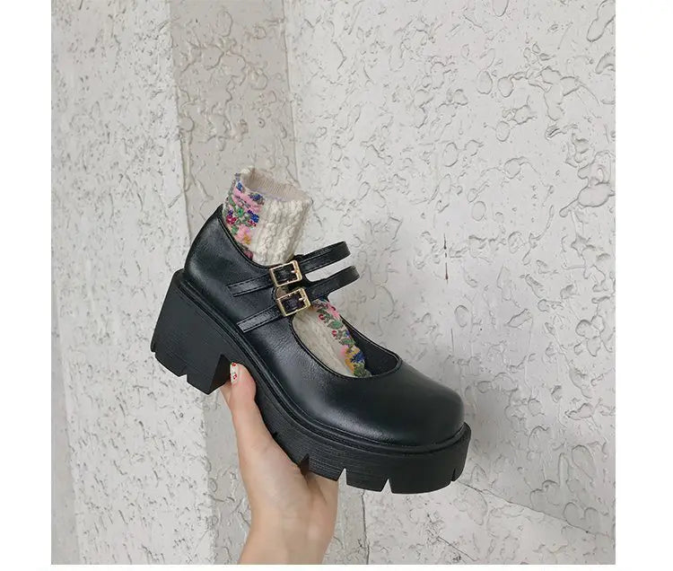 Shoes on Heels – Women's Mary Janes Platform Shoes, Vintage College Style Lolita High Heels