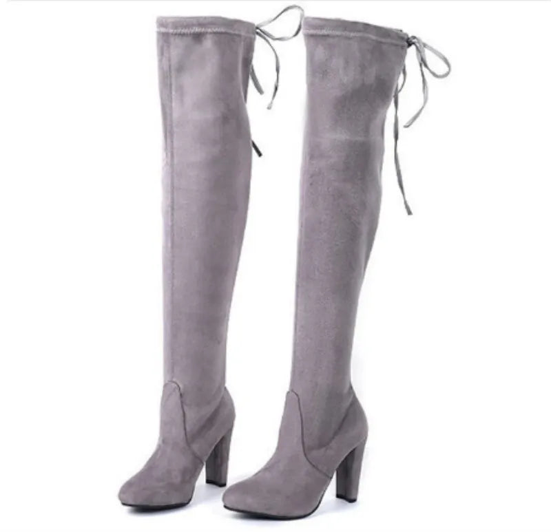 Women Boot – Fashion Suede Over The Knee Boots, Lace-Up, Sexy High Heels, Slim Thigh-High Boots for Women