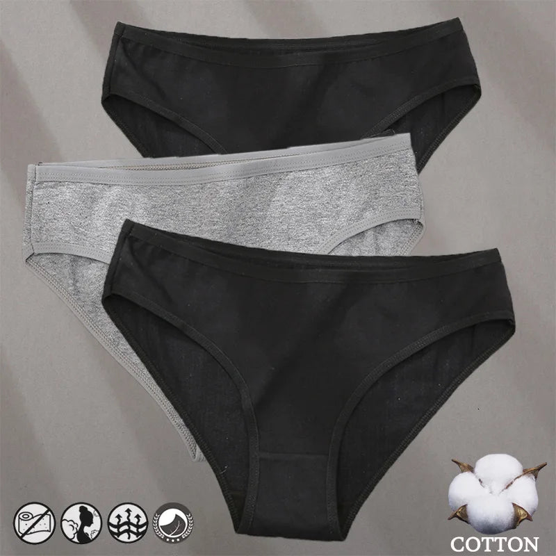 3PCS Cotton Jacquard Panties – Women's Underwear, Sexy Lingerie, Solid Color, Comfortable Briefs, Intimate Wear