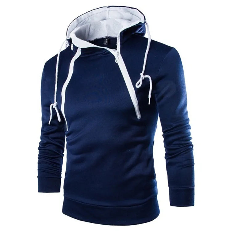 Men's Long Sleeve Zipper Hoodie – High Neck Pullover Sweatshirt, Casual Jacket Coat