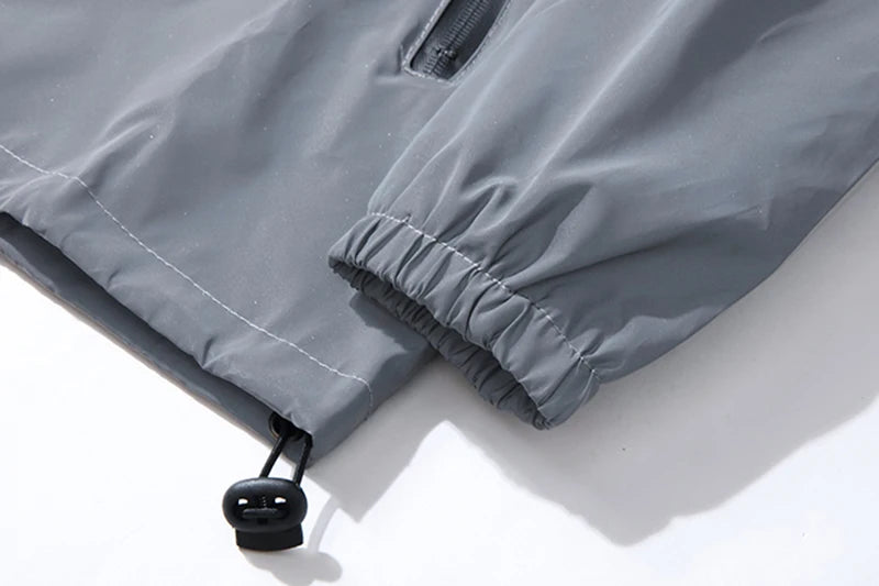 Night Reflective Jackets – Double Fabric Windbreaker, Hooded, Waterproof, Zipper Coats for Men, Ideal for Hip Hop Dancers