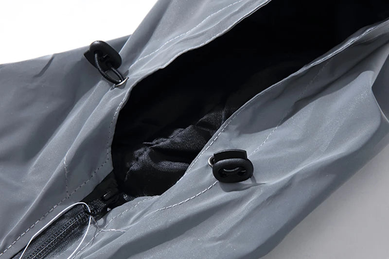 Night Reflective Jackets – Double Fabric Windbreaker, Hooded, Waterproof, Zipper Coats for Men, Ideal for Hip Hop Dancers
