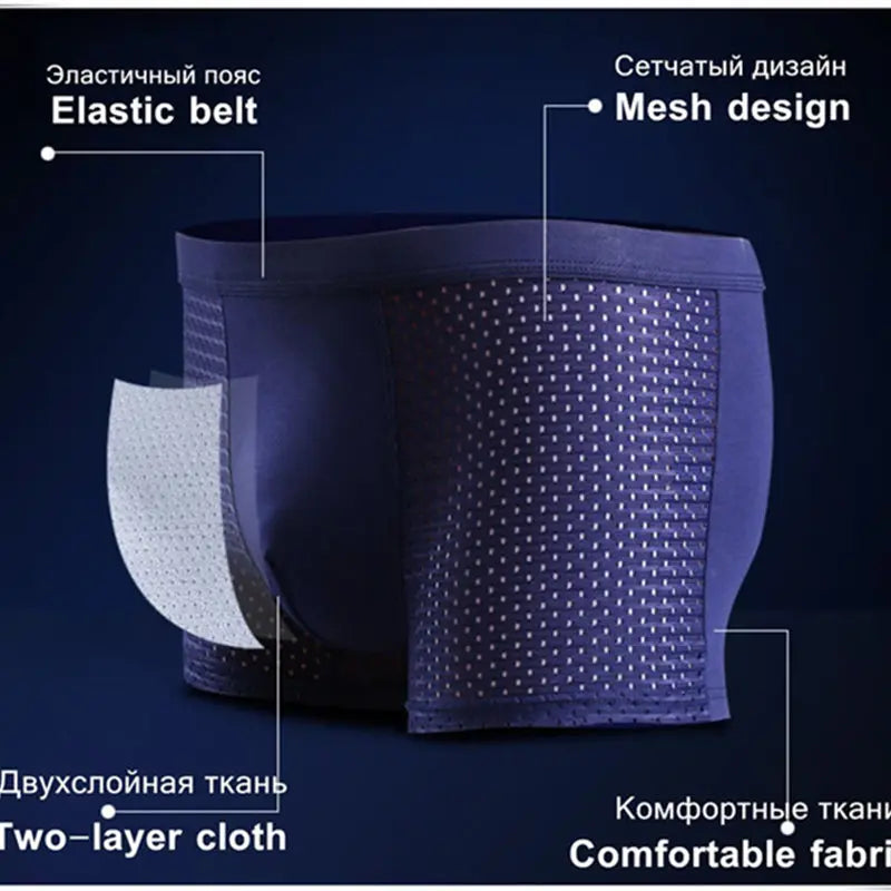 4PCS Lot Men's Boxers – Bamboo Fiber, Breathable Hole Design, Large Size, Comfortable Underwear Shorts