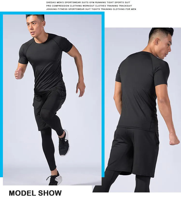 2PCS Men's Compression Sportswear – Gym Tight Yoga Set, Workout Jogging MMA Fitness Tracksuit Pants