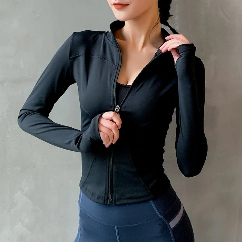 Women's Long Sleeve Sports Jacket – Zip-Up Fitness Yoga Top, Warm Winter Gym Activewear
