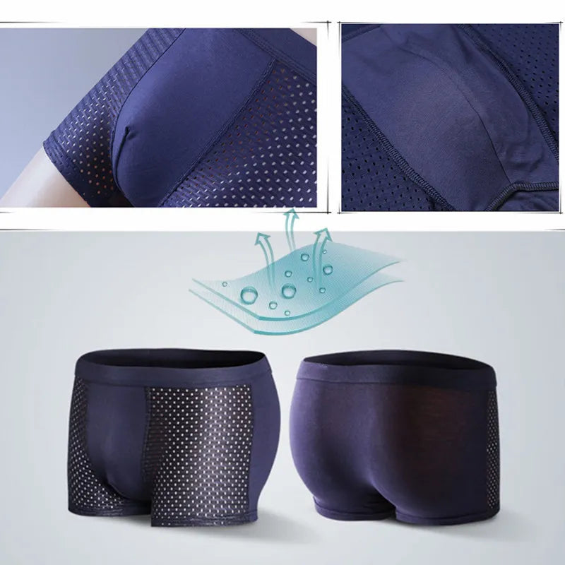 4PCS Lot Men's Boxers – Bamboo Fiber, Breathable Hole Design, Large Size, Comfortable Underwear Shorts