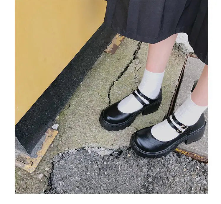 Shoes on Heels – Women's Mary Janes Platform Shoes, Vintage College Style Lolita High Heels