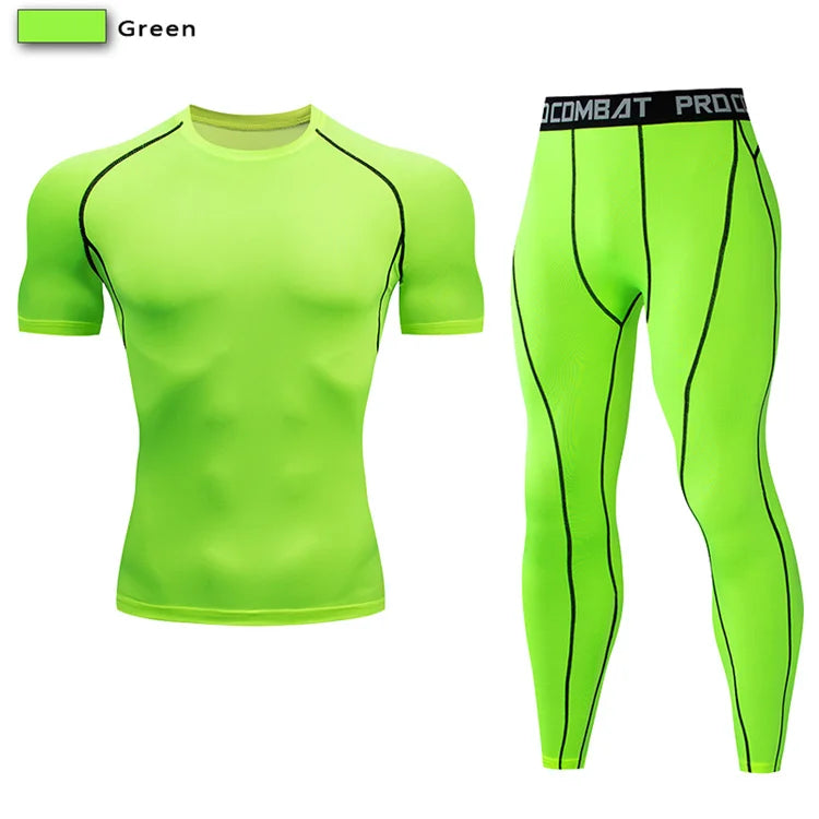 2PCS Men's Compression Sportswear – Gym Tight Yoga Set, Workout Jogging MMA Fitness Tracksuit Pants