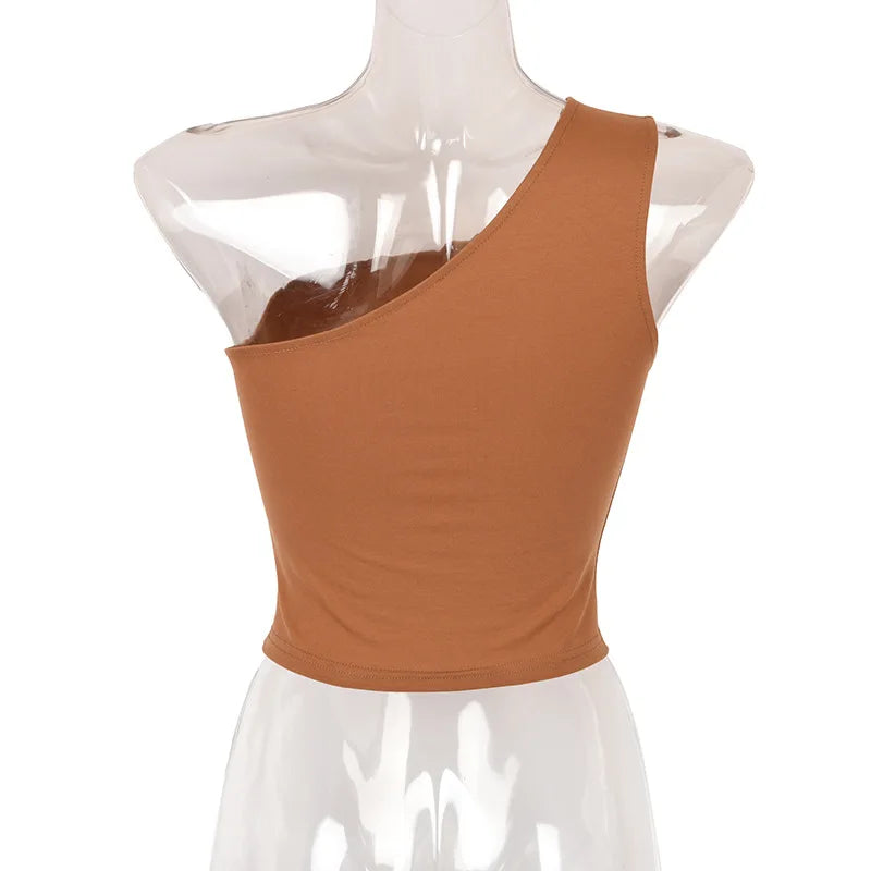 Women Sports Tank Top – Sexy, Cropped, Vest Style, Casual, One-Shoulder, Summer Outfit, Fitness, Elastic Fabric