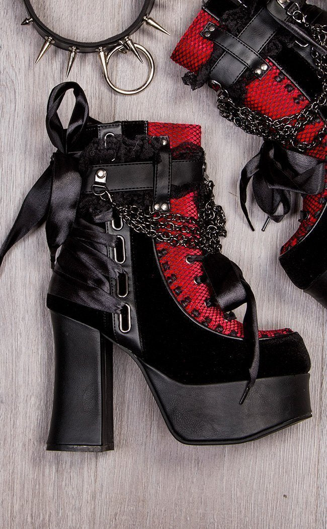 Gothic Style Chain Lace Up Bow Women Short Boots – Retro Round Toe, Square Heel, Chunky Platform Ankle Boots, Punk Ladies Party Shoes