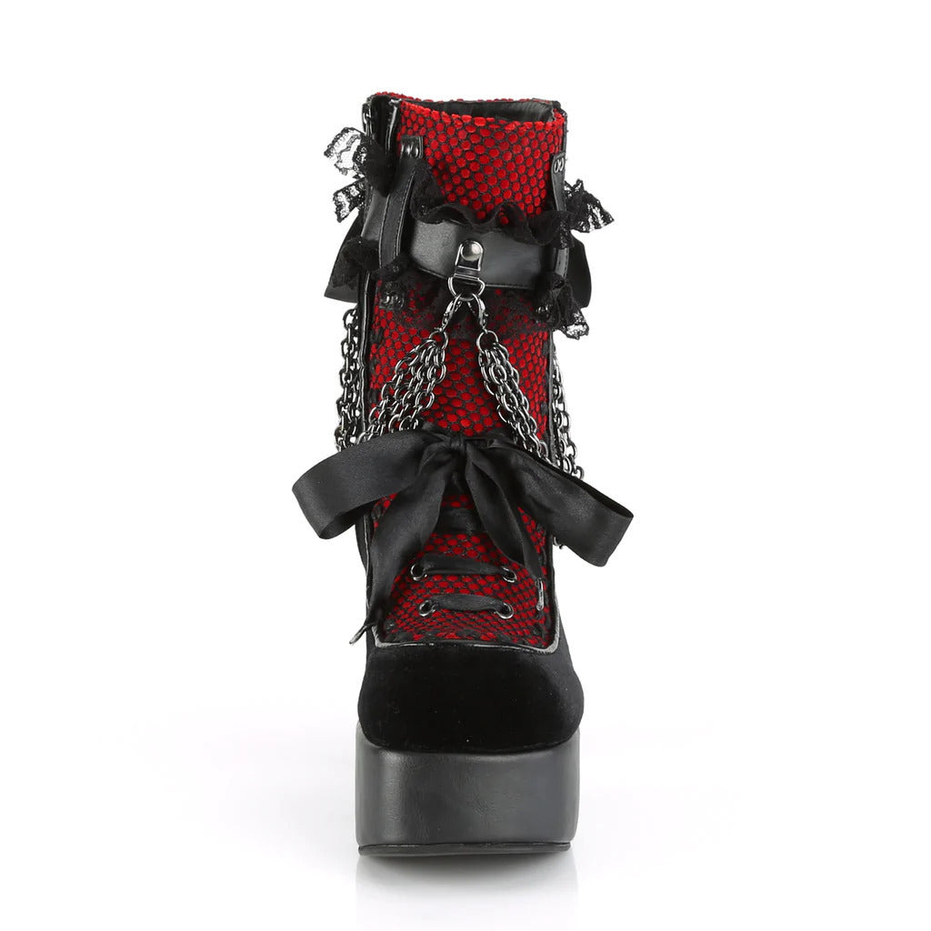 Gothic Style Chain Lace Up Bow Women Short Boots – Retro Round Toe, Square Heel, Chunky Platform Ankle Boots, Punk Ladies Party Shoes