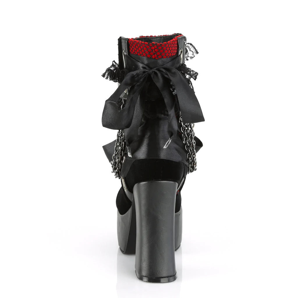 Gothic Style Chain Lace Up Bow Women Short Boots – Retro Round Toe, Square Heel, Chunky Platform Ankle Boots, Punk Ladies Party Shoes