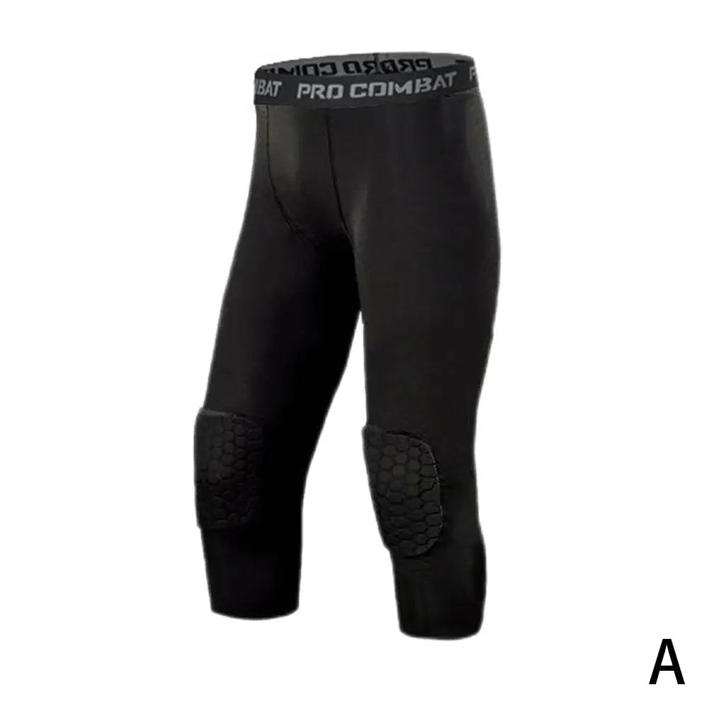 Men's Safety Anti-Collision Pants – Basketball Training 3/4 Tights Leggings, Knee Pads Protector, Sports Compression Trousers
