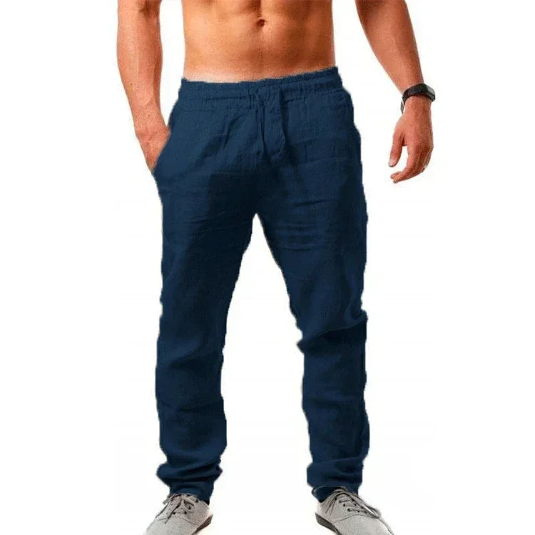 Sports Pants – Fashion Brand Men's Hip-Hop Style, Breathable Cotton Linen, Solid Color, Simple Drawstring, Wide Leg, New Spring/Summer