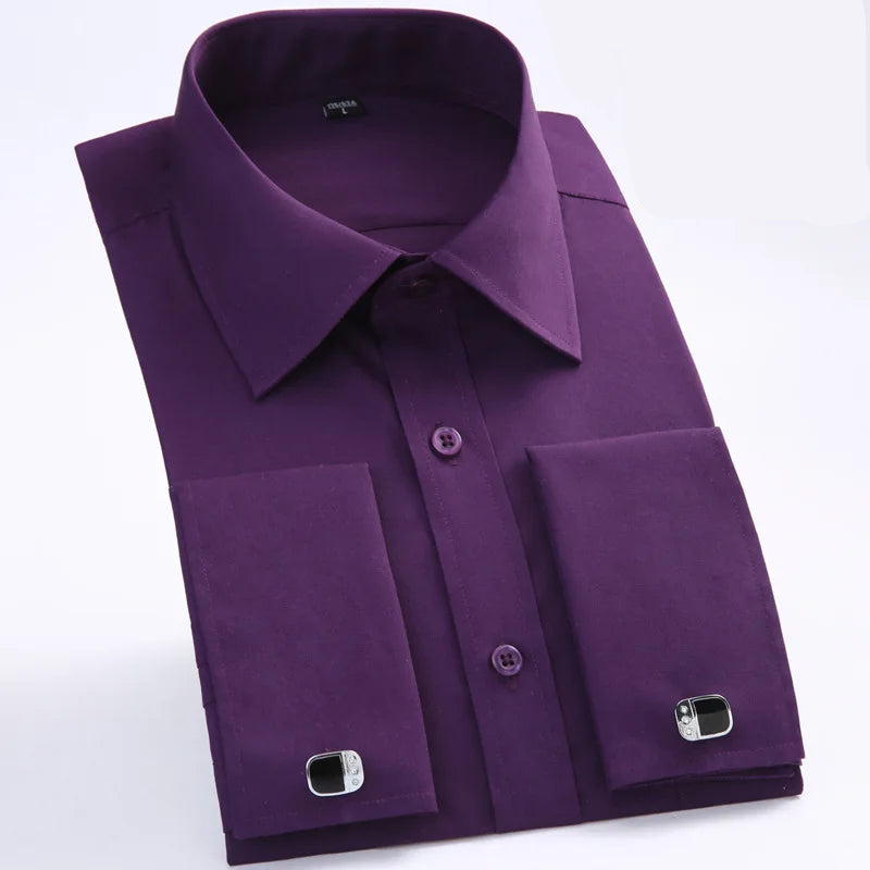 Men's French Cuff Formal Shirt – New White Long-Sleeved Business Button Shirt, Regular Fit With Cuff Buttons