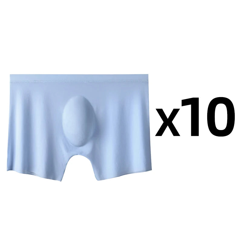 Men's Ice Silk Boxers – 10 Pcs/Lot, Seamless, Ultra-Thin, Breathable, Summer Sexy Underwear Shorts