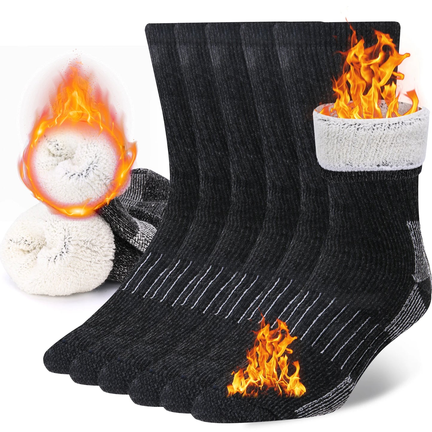 3 Pairs Wool Crew Socks for Men and Women – Thickened, Thermal, Warm, Ideal for Winter, Work, Outdoor Hiking, Running, Sports, Large Size