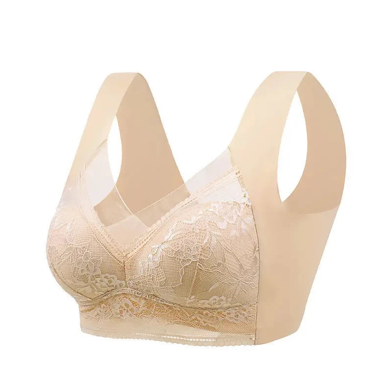 Women Large Bra – Push Up Ice Silk Seamless Bralette, Lace Wireless Summer Bra, Plus Size Top Lingerie Underwear