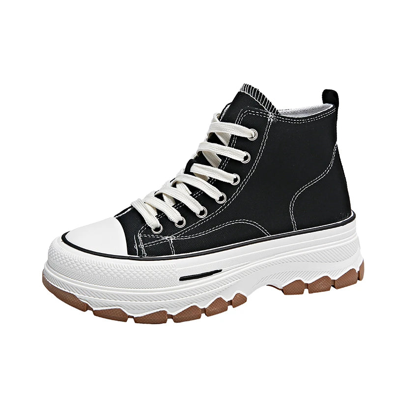 Women’s High Top Canvas Sneakers - Lace-Up, Non-slip, Wear-Resistant, Spring Platform