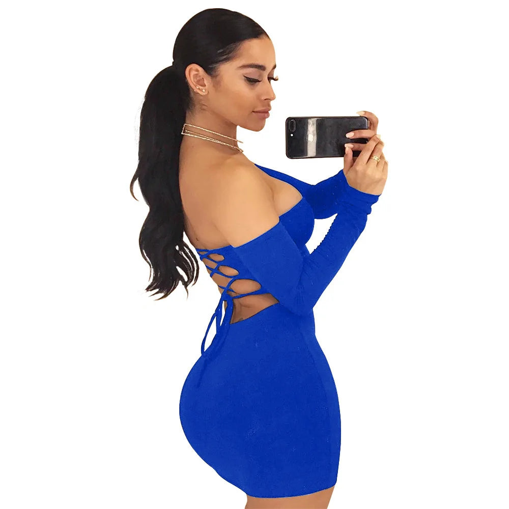 Strapless Large Women Long Sleeve Backless Night Club Dress Women