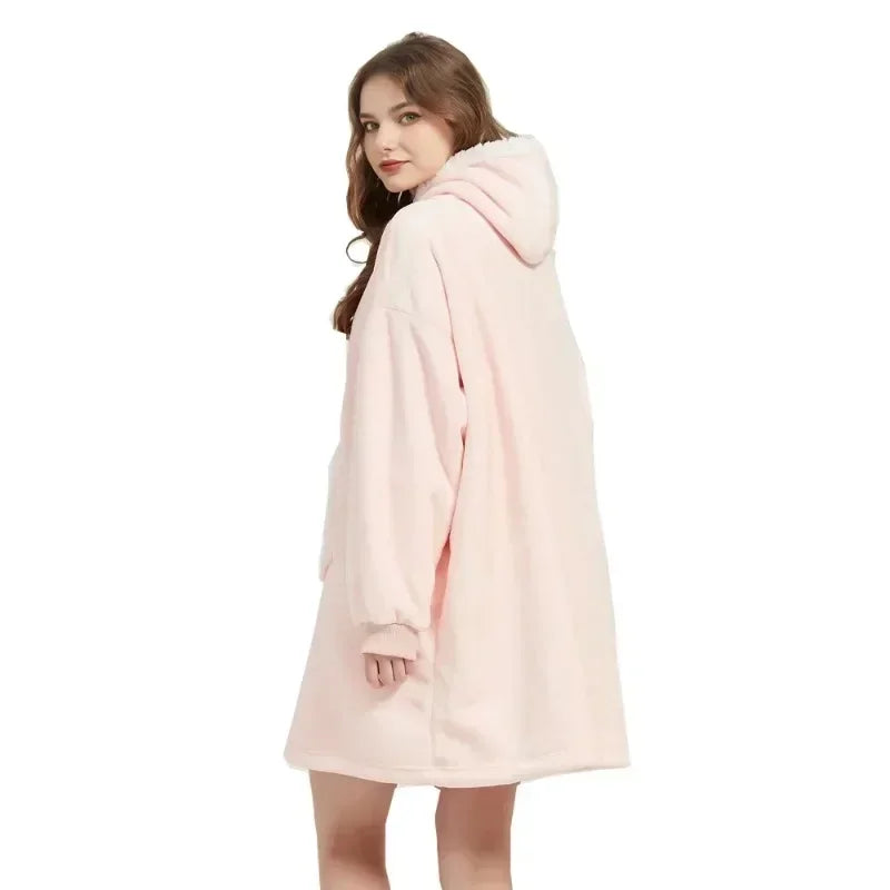 Winter Oversized Blanket Hoodie – Unisex Pullover, Fleece, Long Flannel Sleeves, Giant TV Sweatshirt