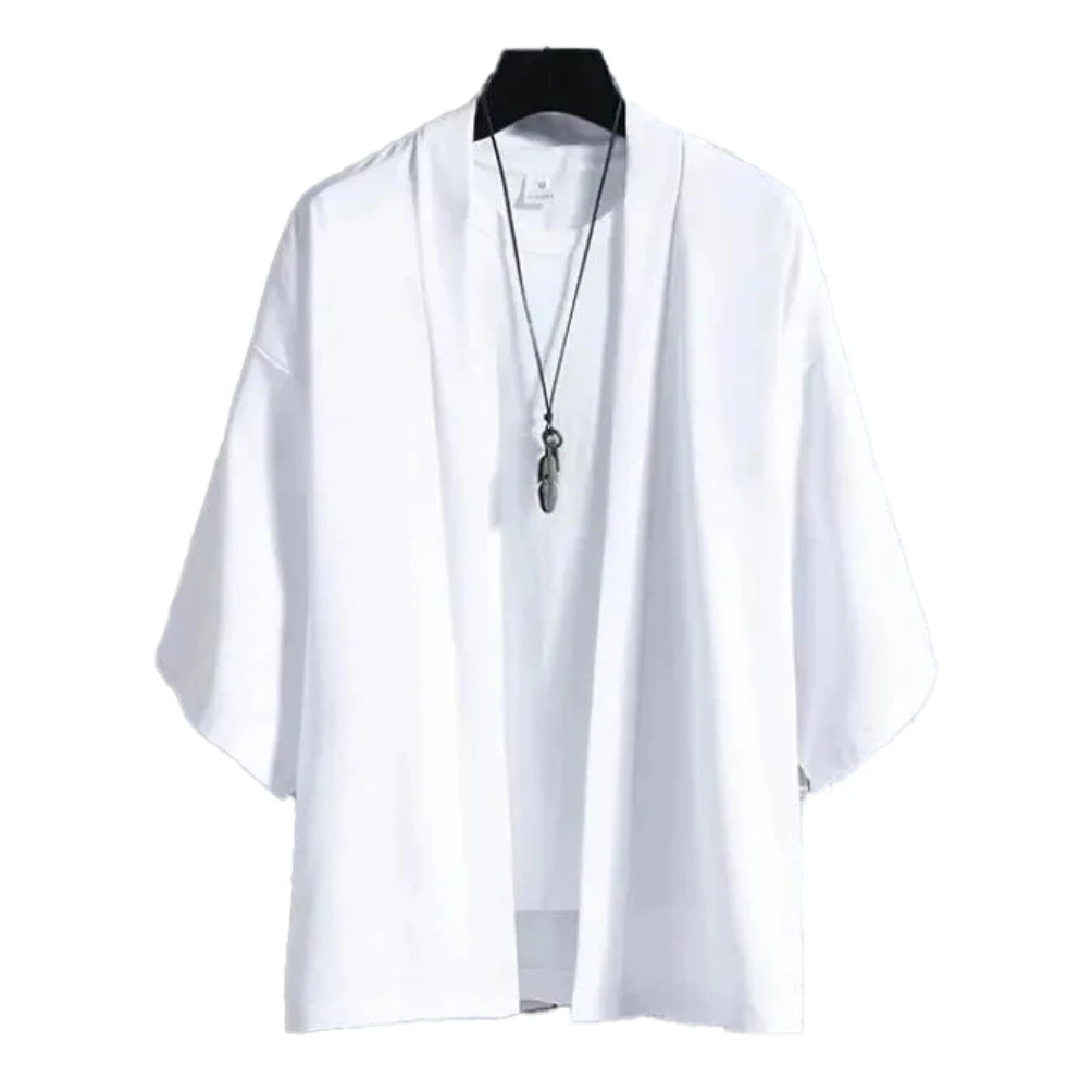 Men's Lightweight Kimono Shirt – Seven Sleeve Open Front Cardigan, Japanese Style Yukata Bathrobe, Samurai-Inspired Clothing