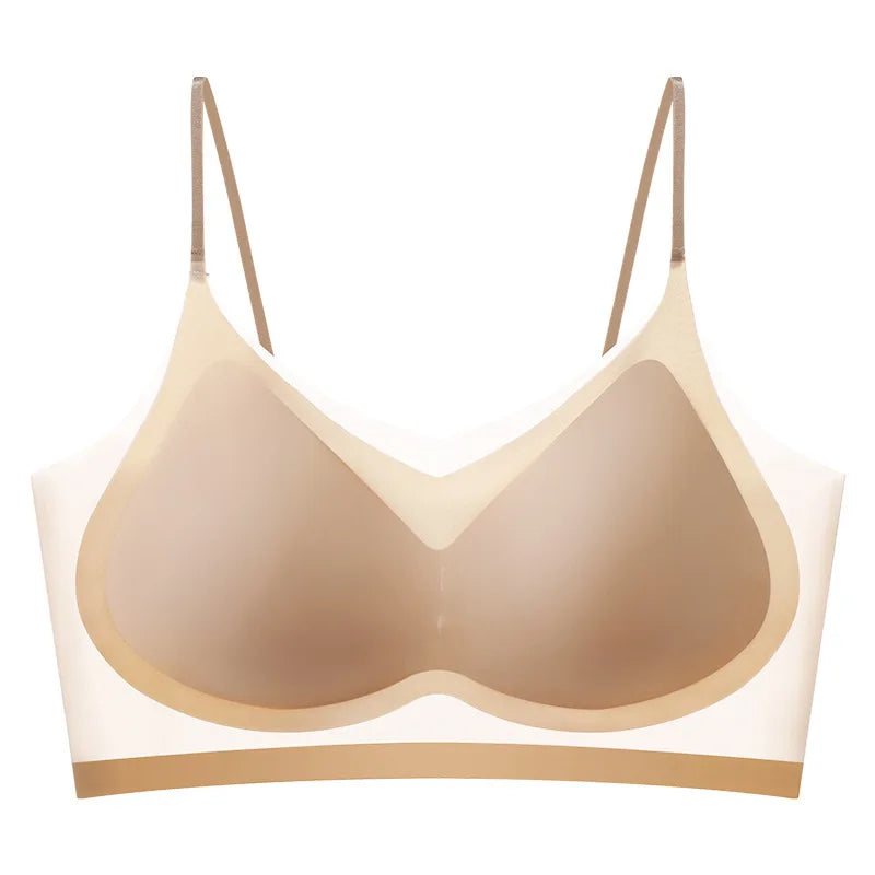 Ultra-Thin Breathable Ice Silk Bra – Women's Bustier, Seamless, Back Halter, Vest Wrap Design, Small Chest Support