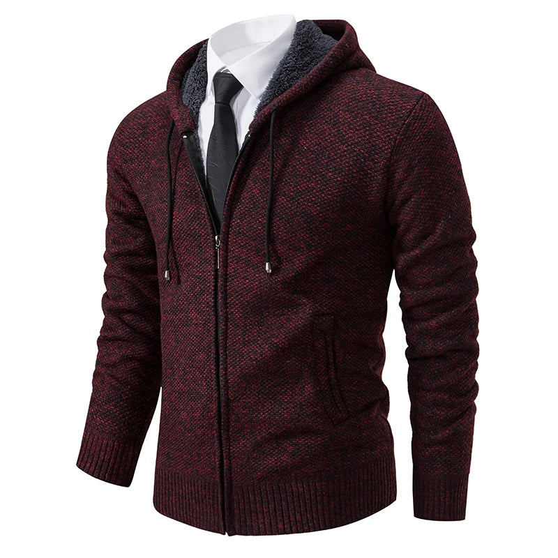 Jersey Men's Casual Sports Coat – Solid Color Stand Collar Sweater, Fleece-Lined, Warm Zipper Cardigan