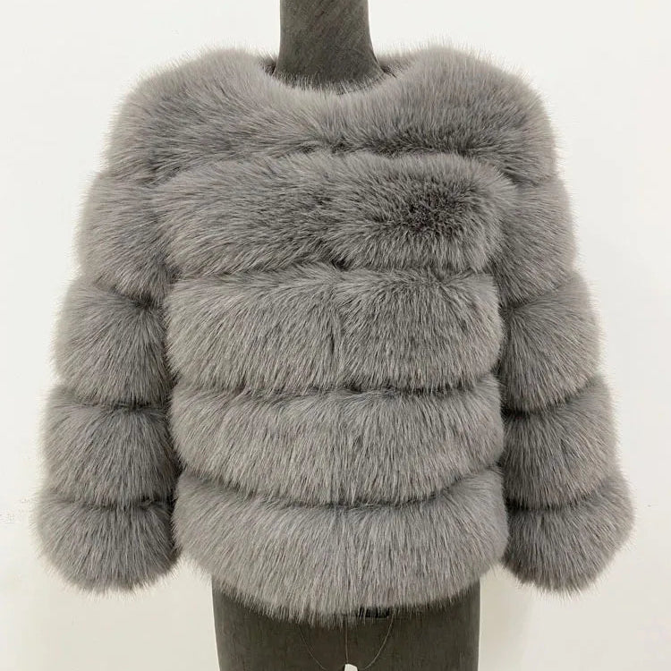 Elegant Faux Mink Fur Coat – Fluffy, Thick, Warm Winter Jacket for Women (S,M,L)