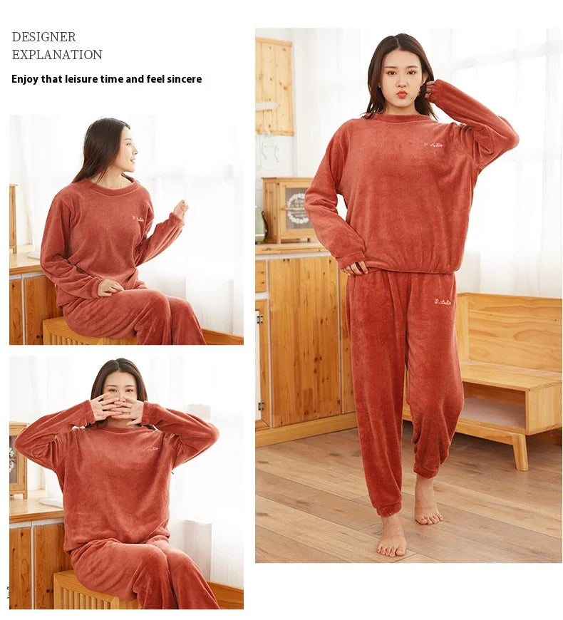 Men's Coral Velvet Pajamas – Thickened, Warm, Long Sleeve & Trousers, Solid Color, Soft Sleepwear, Autumn Winter 2PCS Set