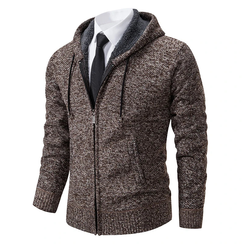 Jersey Men's Casual Sports Coat – Solid Color Stand Collar Sweater, Fleece-Lined, Warm Zipper Cardigan