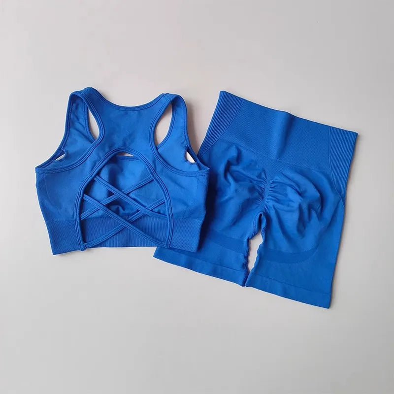 2PCS Seamless Yoga Set – High Waist Shorts & Sport Bra for Gym & Fitness