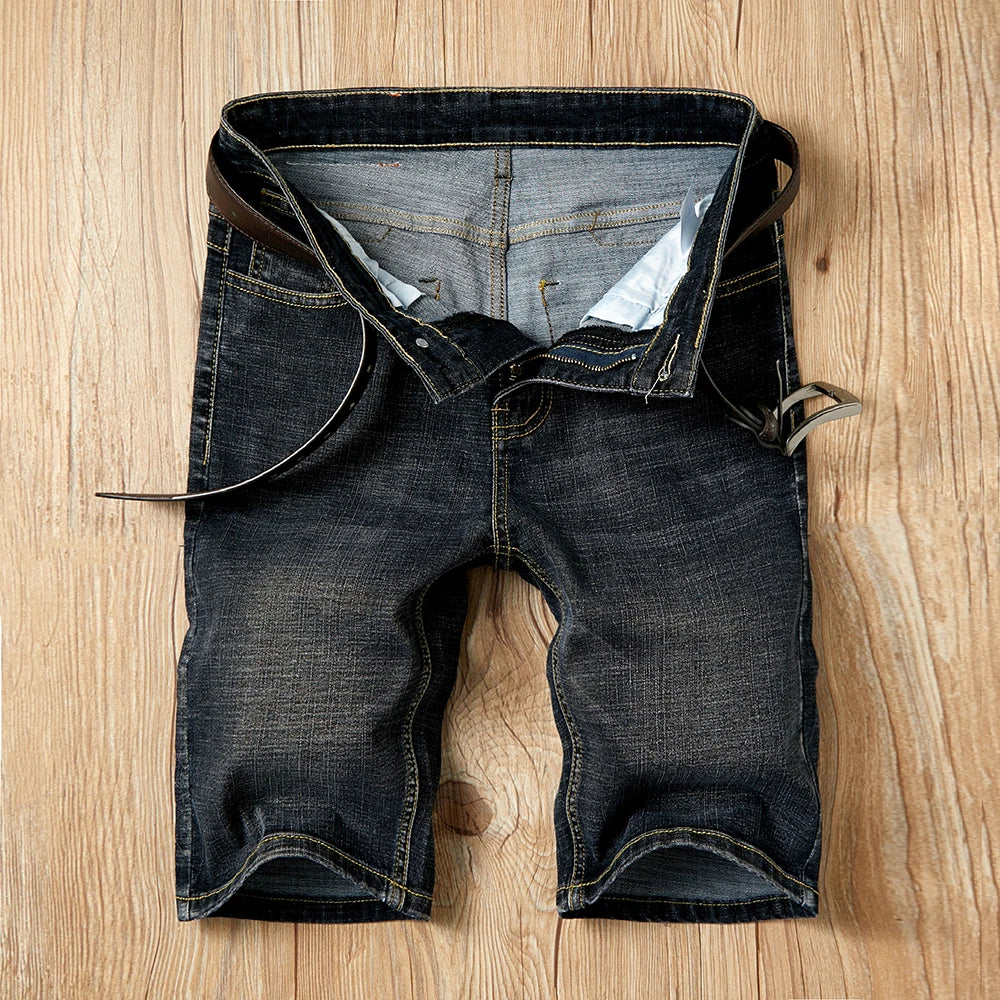 Men's Shorts Jeans – Denim Stretch Pants, Dark Blue, Fashion Design, Slim Straight Fit, Summer Shorts for Men