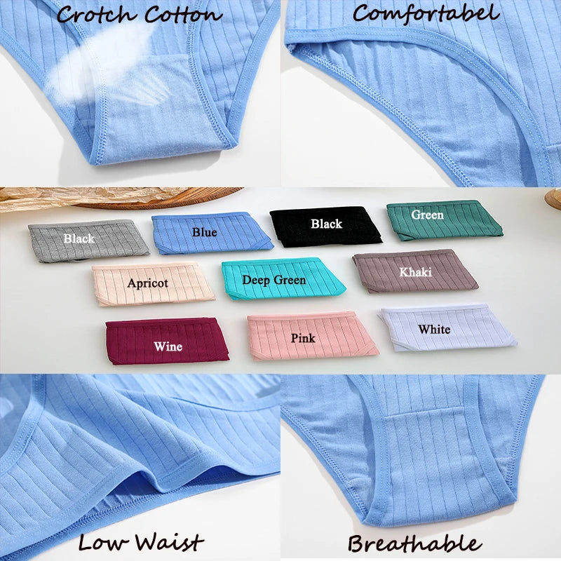 5PCS Set Cotton Panties – Women's Underwear, Sexy Lingerie, Solid Color Briefs, Comfortable Intimate Wear