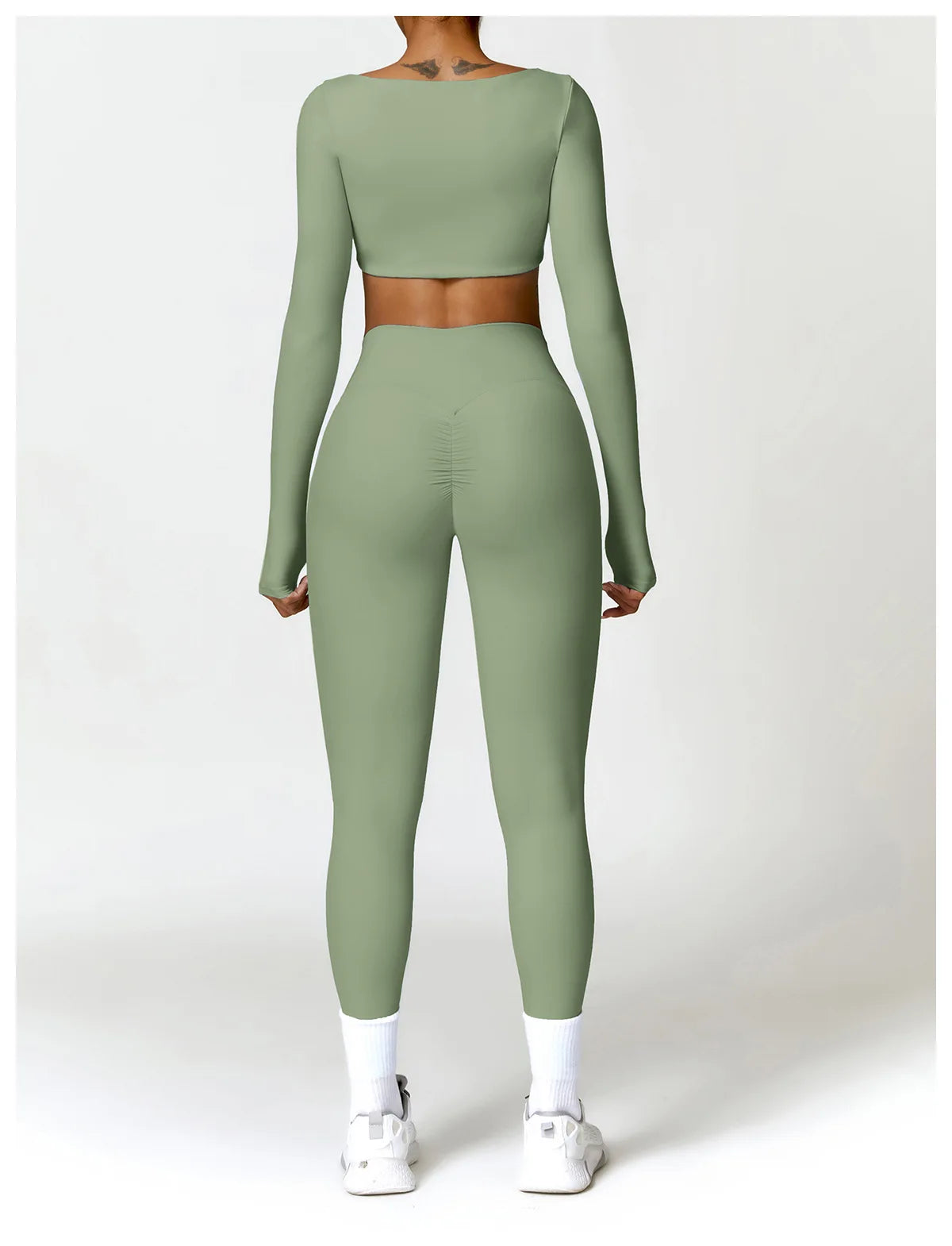 2PCS Women's Yoga & Gym Set – Quick-Dry Long Sleeve Sports Shirt & Leggings for Running & Workout