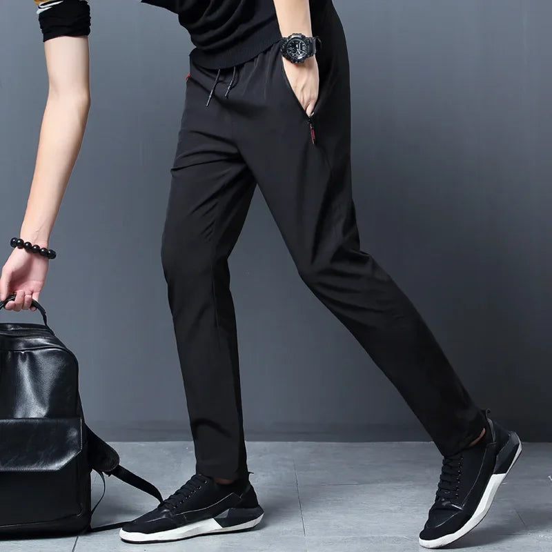 Men's Casual Pants – Stretch Slim Fit, Elastic Waist Jogger, Korean Classic Style, Blue, Black, Gray, Plus Size Brand Trousers