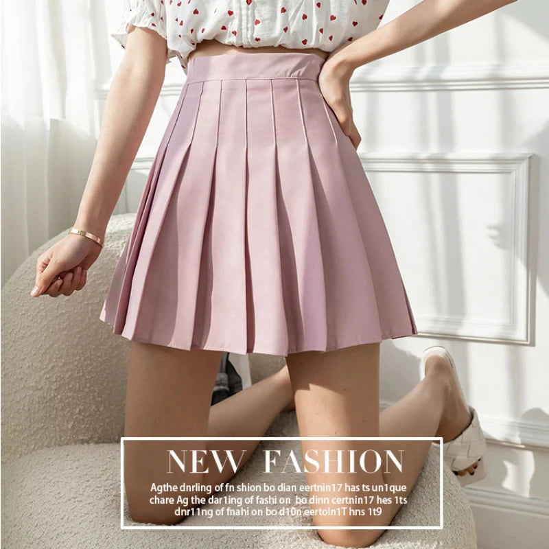 Women's Pleated Mini Skirt – High Waist, Zipper, Summer, JK Dancing Style, Fashion Student A-Line