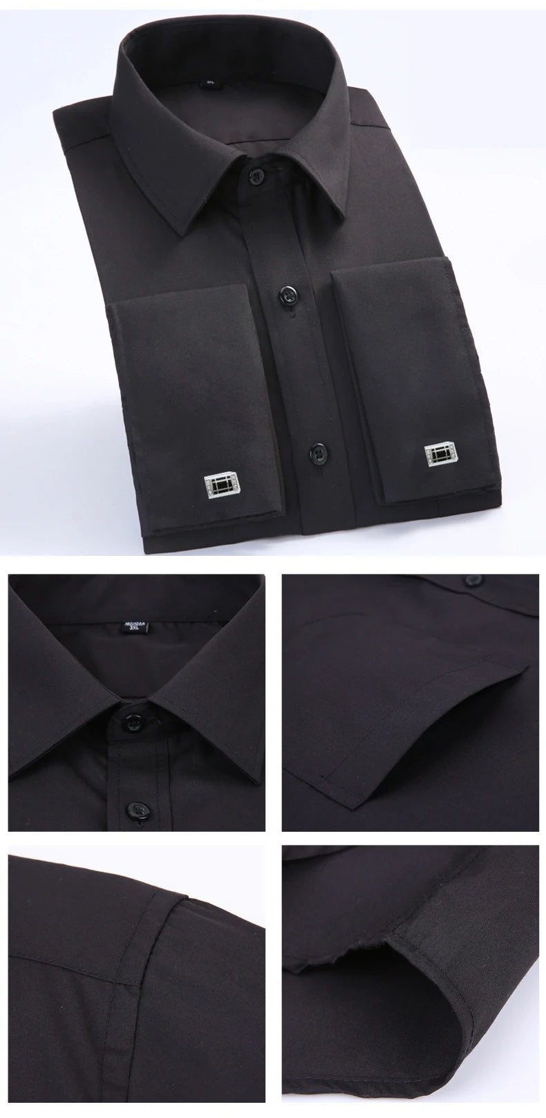 Men's French Cuff Formal Shirt – New White Long-Sleeved Business Button Shirt, Regular Fit With Cuff Buttons